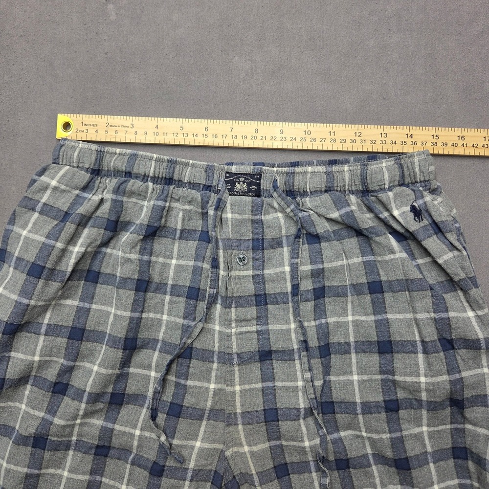 Polo Ralph Lauren Mens XL Grey Blue Plaid Flannel Pajama Sleep Pants Drawstring - Picture 8 of 12